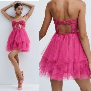 NWT For Love & Lemons Rosario Hot Pink Mini Bustier Dress Small Valentine’s Day